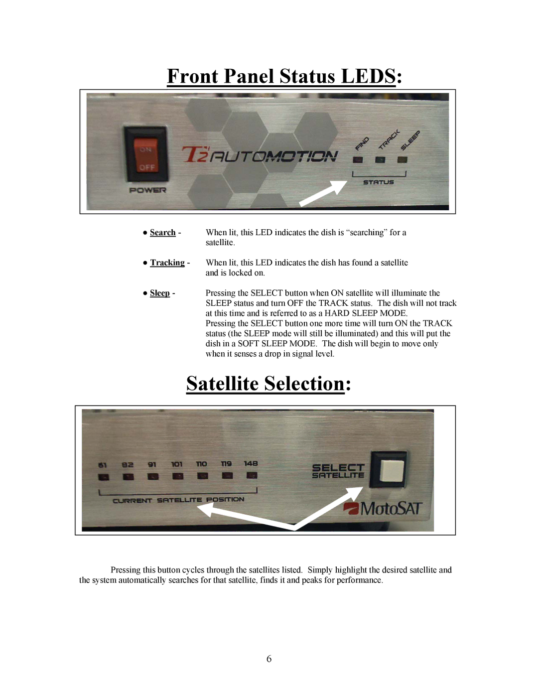 MotoSAT T2 manual Front Panel Status Leds 