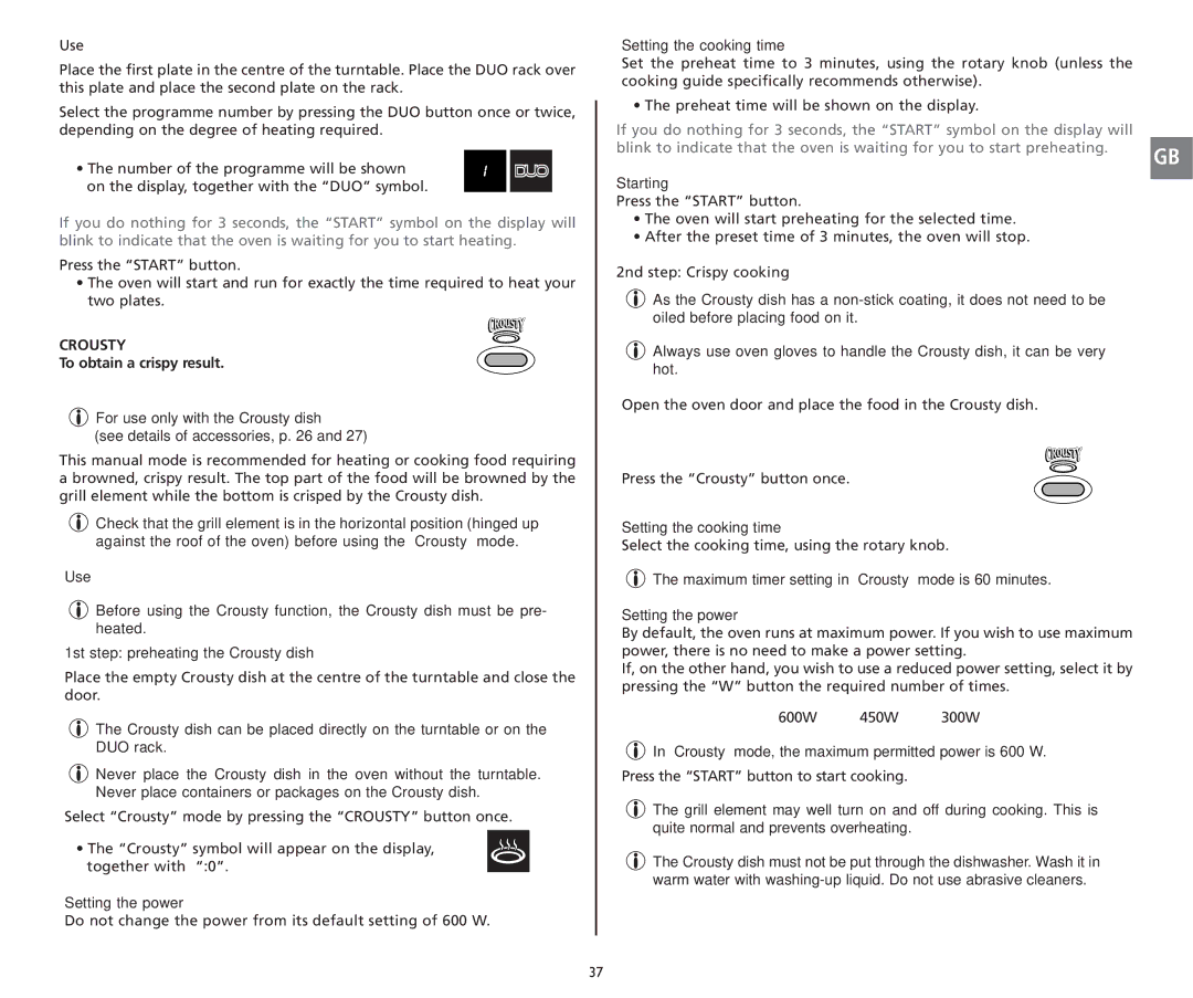 Moulinex 5141 manual To obtain a crispy result, 1st step preheating the Crousty dish 