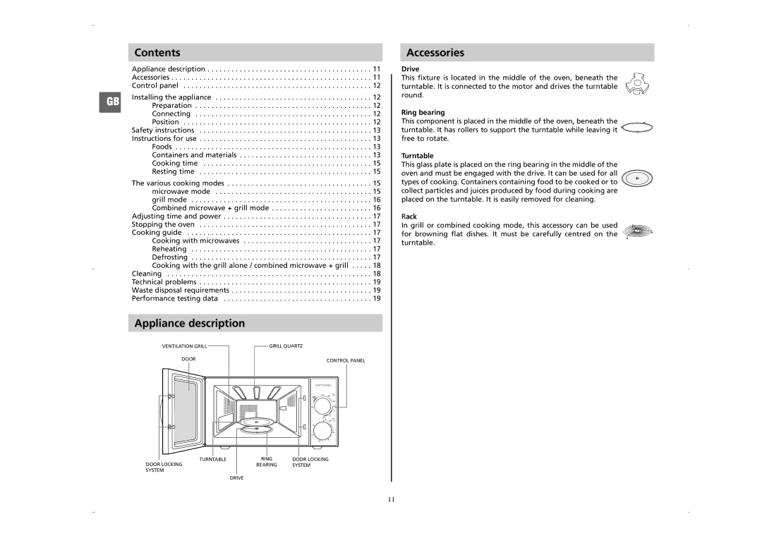 Moulinex AFW2 manual Contents, Appliance description, Accessories 