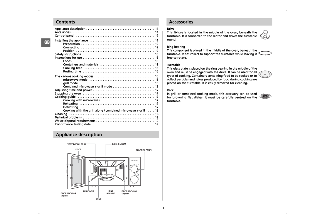 Moulinex AFW2 manual Contents, Appliance description, Accessories 