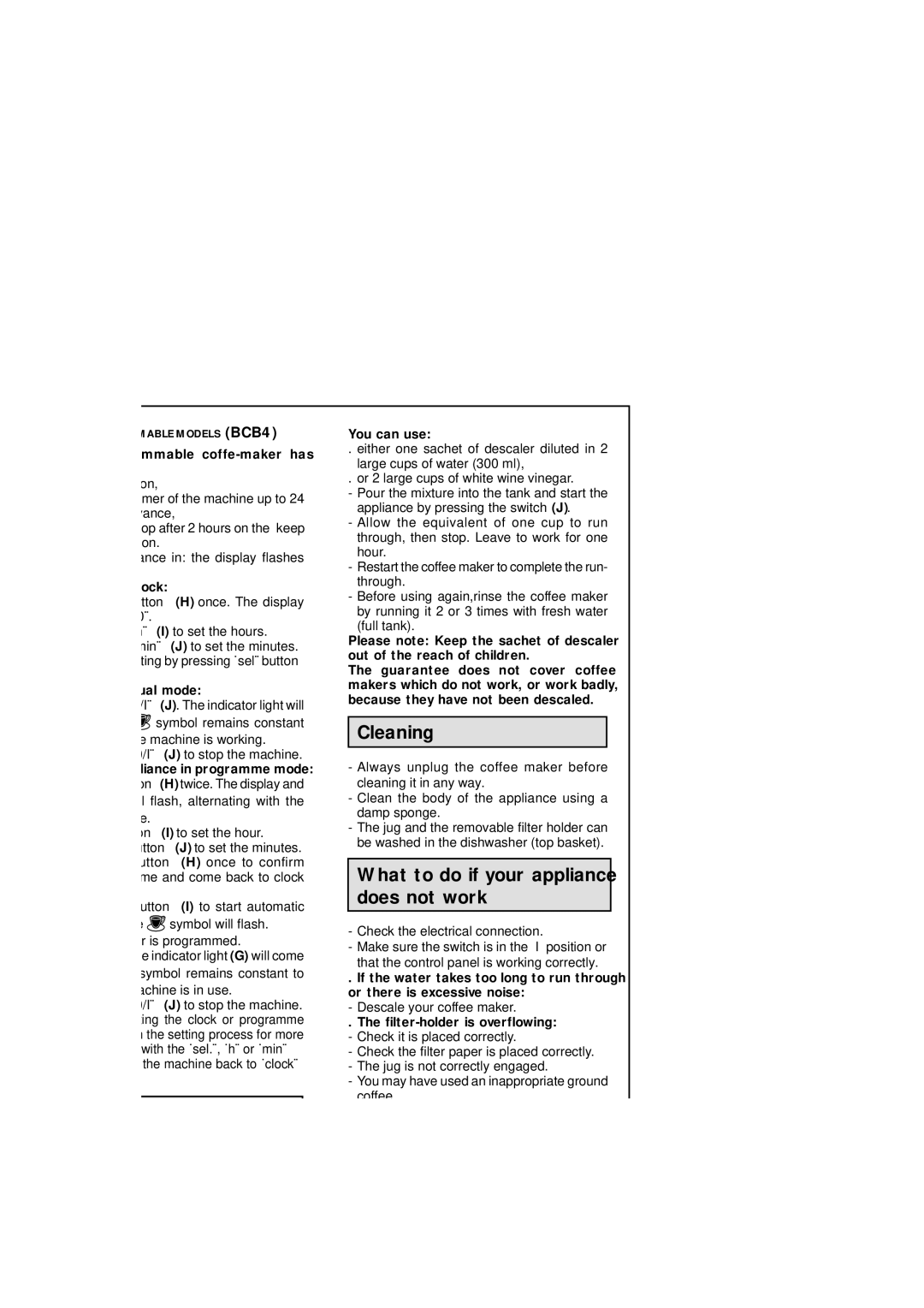 Moulinex BCB3, BCB4, BCB2, BCB1 manual Maintenance, Cleaning, What to do if your appliance does not work 
