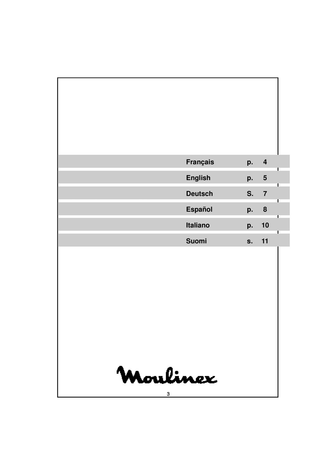 Moulinex BKA1, BKA2 manual Français, English, Deutsch, Español, Italiano, Suomi 