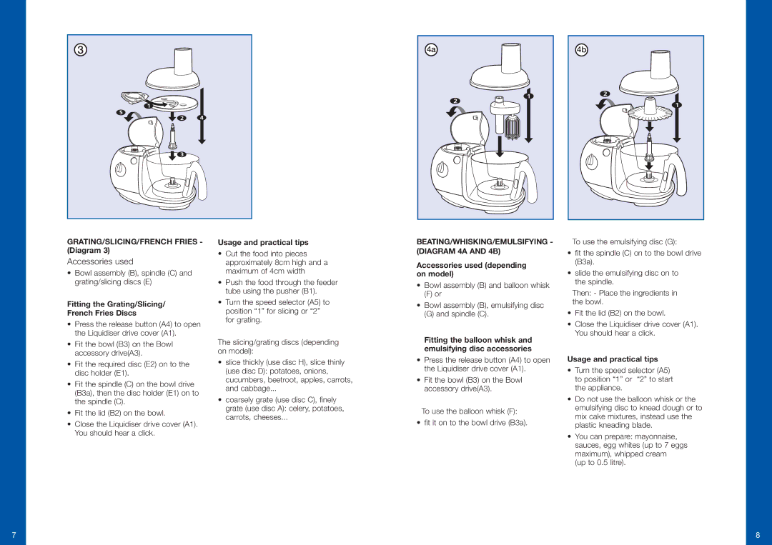 Moulinex DFC1 manual GRATING/SLICING/FRENCH Fries Diagram, Fitting the Grating/Slicing French Fries Discs 