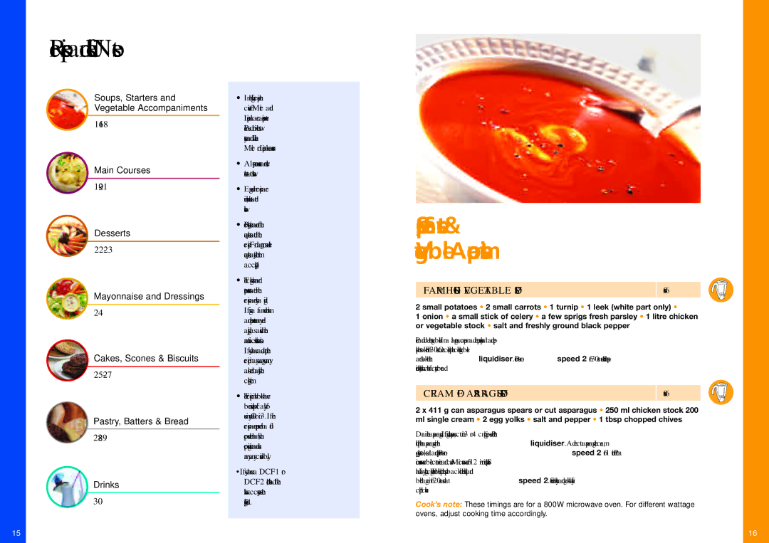 Moulinex DFC1 manual Farmhouse Vegetable Soup, Cream of Asparagus Soup 