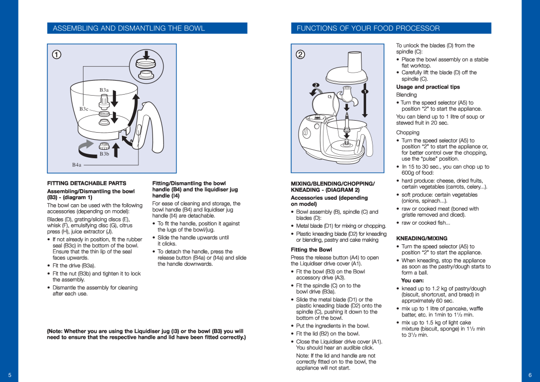 Moulinex DFC1 Assembling And Dismantling The Bowl, Functions Of Your Food Processor, Usage and practical tips, You can 