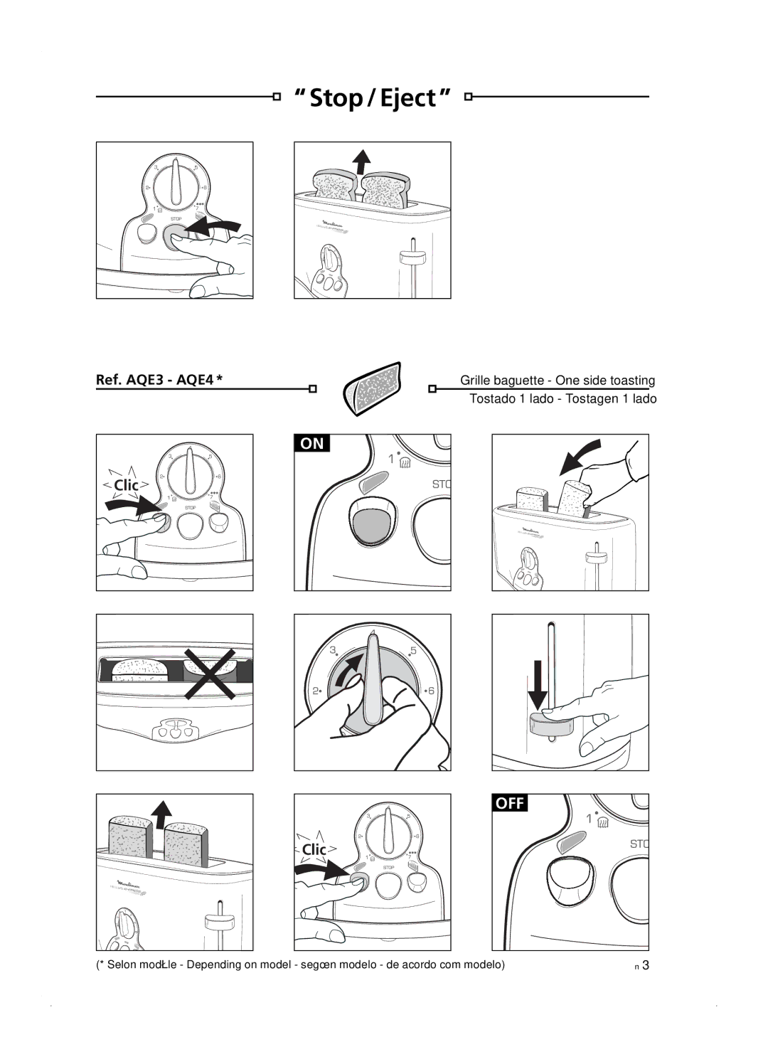 Moulinex Isilys Express manual Stop / Eject, Clic 