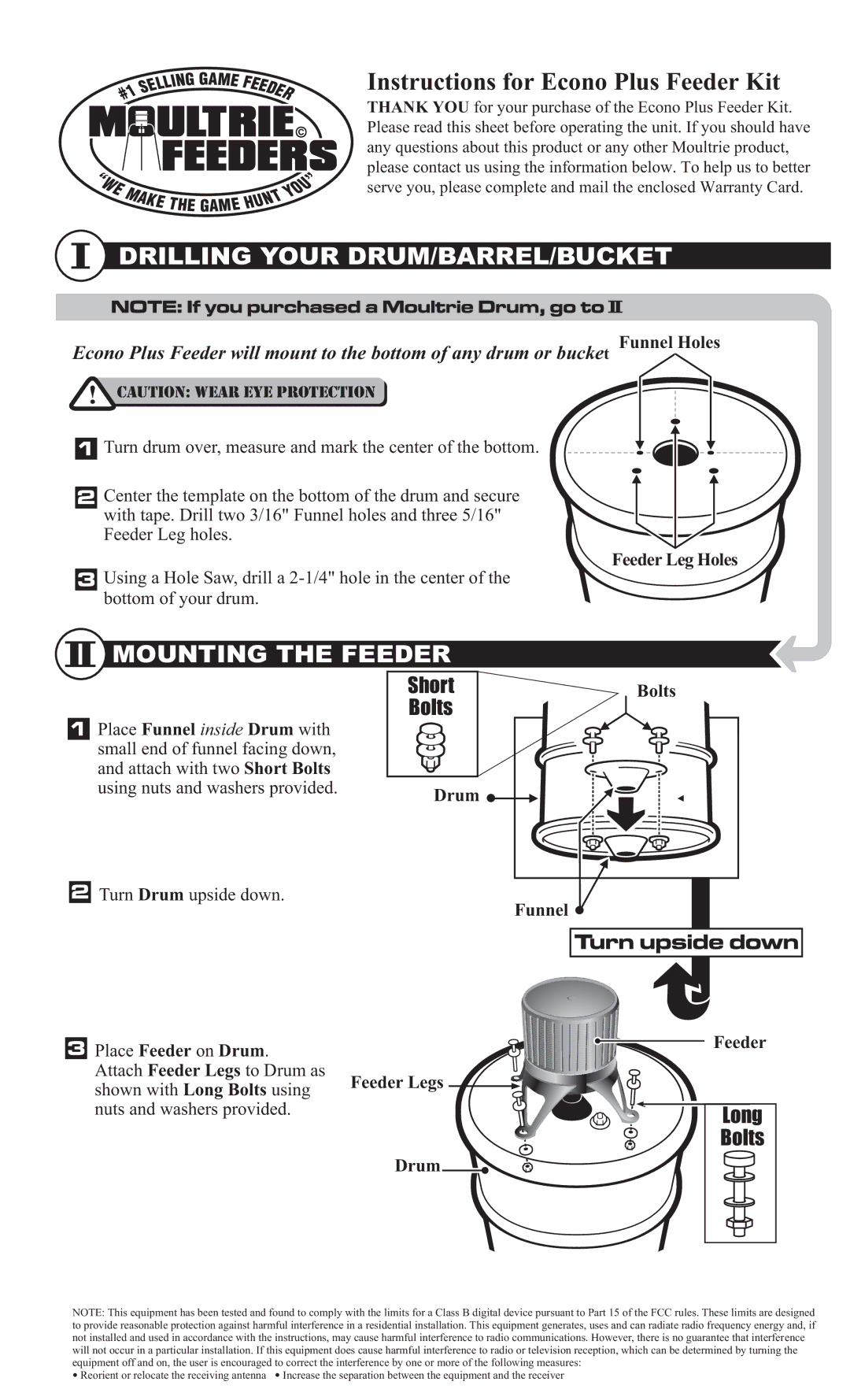 Moultrie 120704R04 / MFH-PEK warranty Instructions for Econo Plus Feeder Kit, Drilling Your DRUM/BARREL/BUCKET 