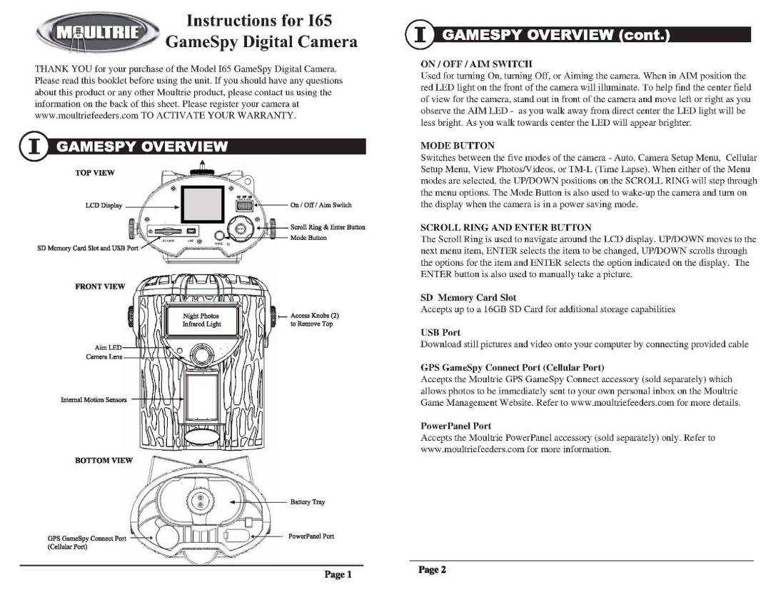 Moultrie I65 manual 