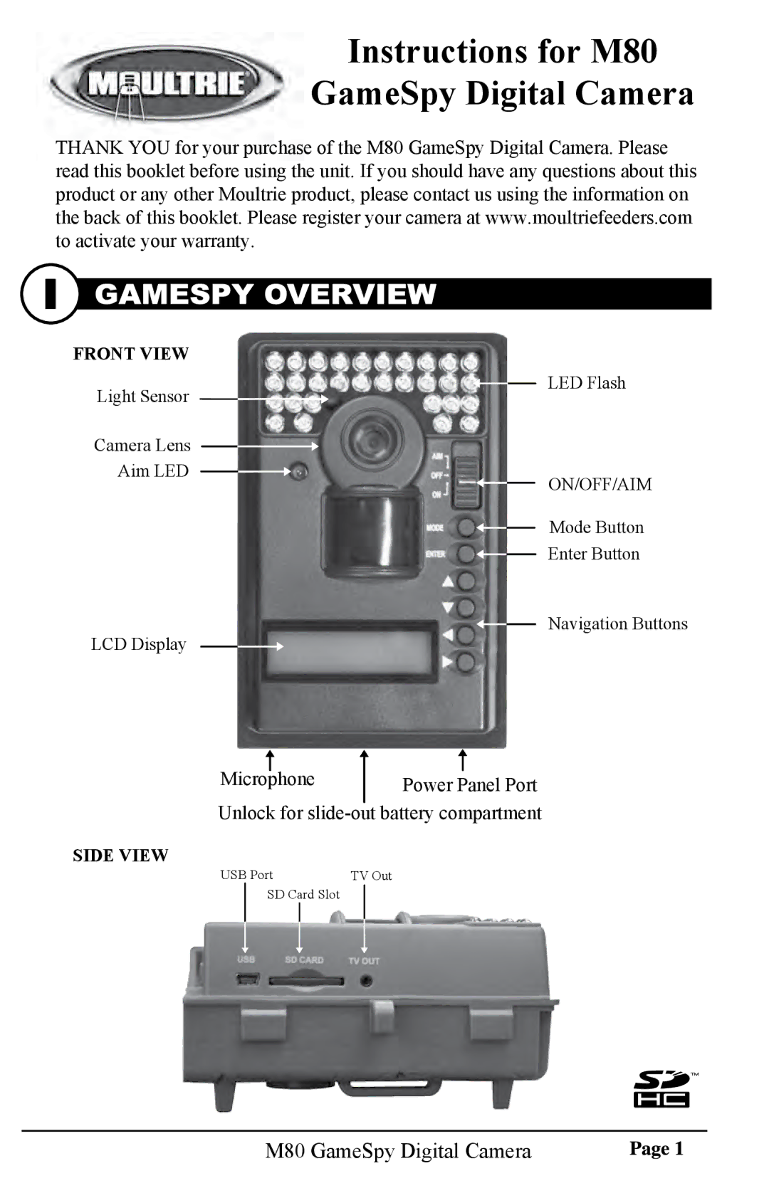 Moultrie warranty Instructions for M80 GameSpy Digital Camera 