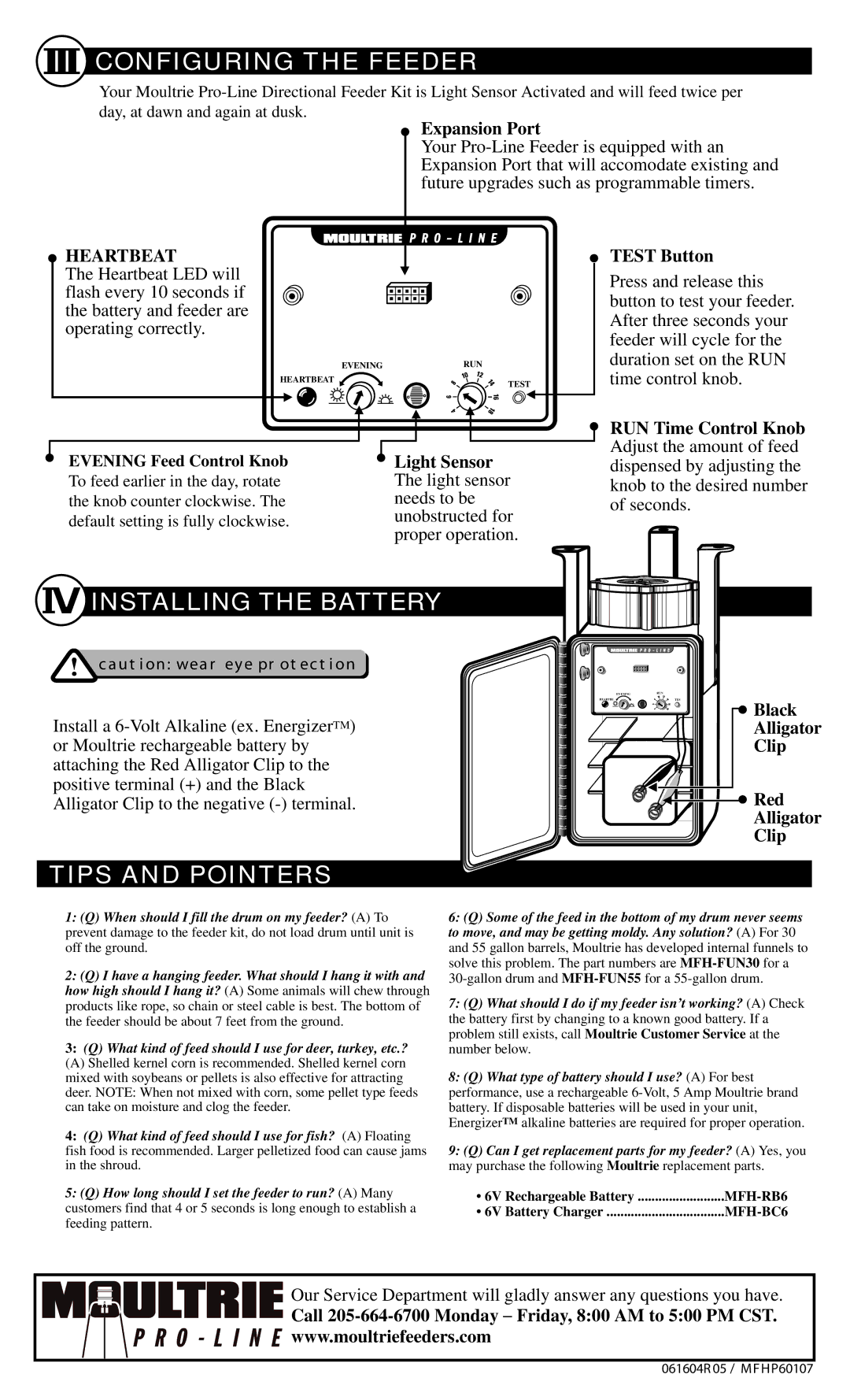 Moultrie Welder warranty Configuring the Feeder, Installing the Battery, Tips and Pointers 