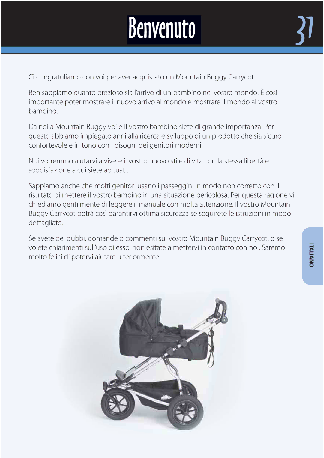 Mountain Buggy Buggy Carrycot manual Benvenuto 