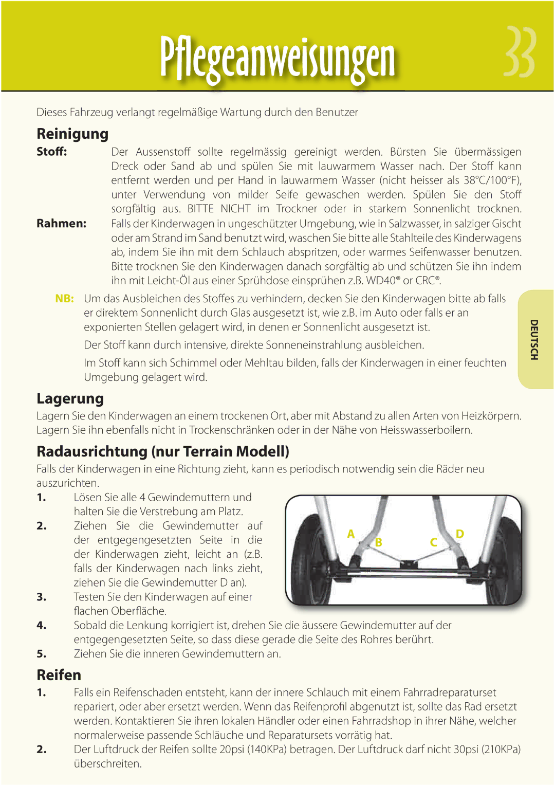 Mountain Buggy Buggy Range Outside Cove manual Reinigung, Lagerung, Radausrichtung nur Terrain Modell, Reifen 