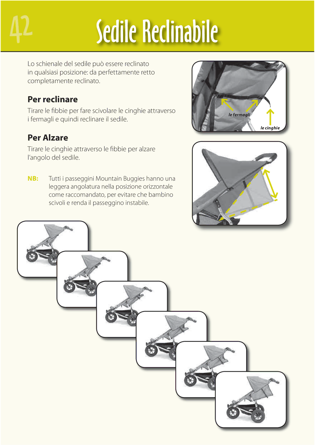 Mountain Buggy Buggy Range Outside Cove manual Per reclinare, Per Alzare 