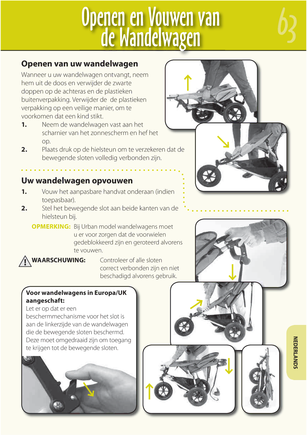 Mountain Buggy Buggy Range Outside Cove manual Openen van uw wandelwagen, Uw wandelwagen opvouwen 