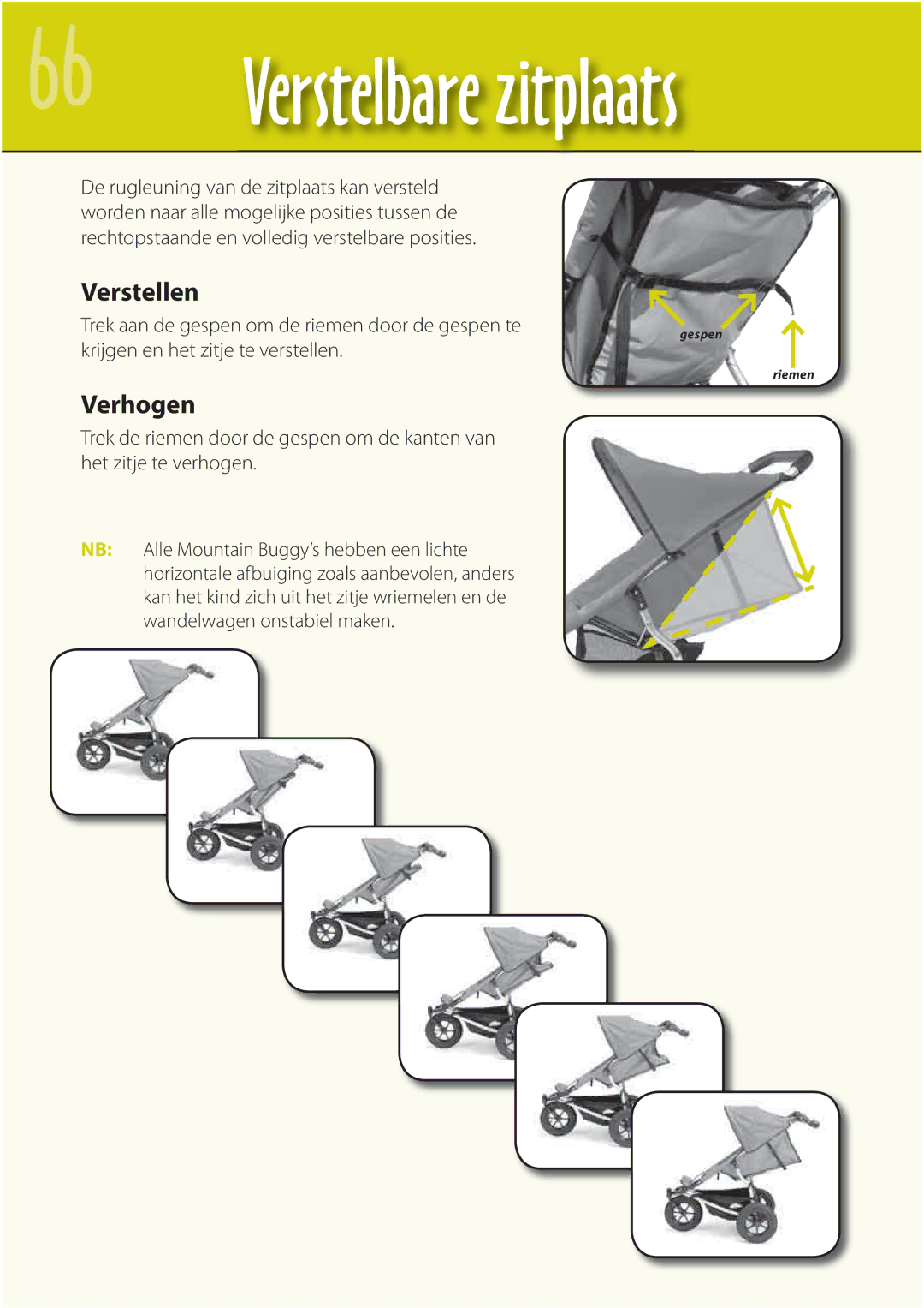 Mountain Buggy Buggy Range Outside Cove manual Verstellen, Verhogen 