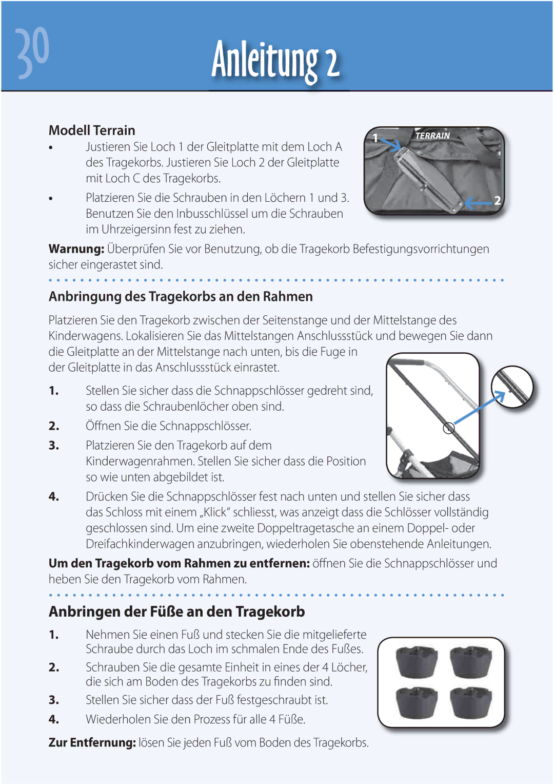 Mountain Buggy Carrycot manual Modell Terrain, Anbringung des Tragekorbs an den Rahmen 