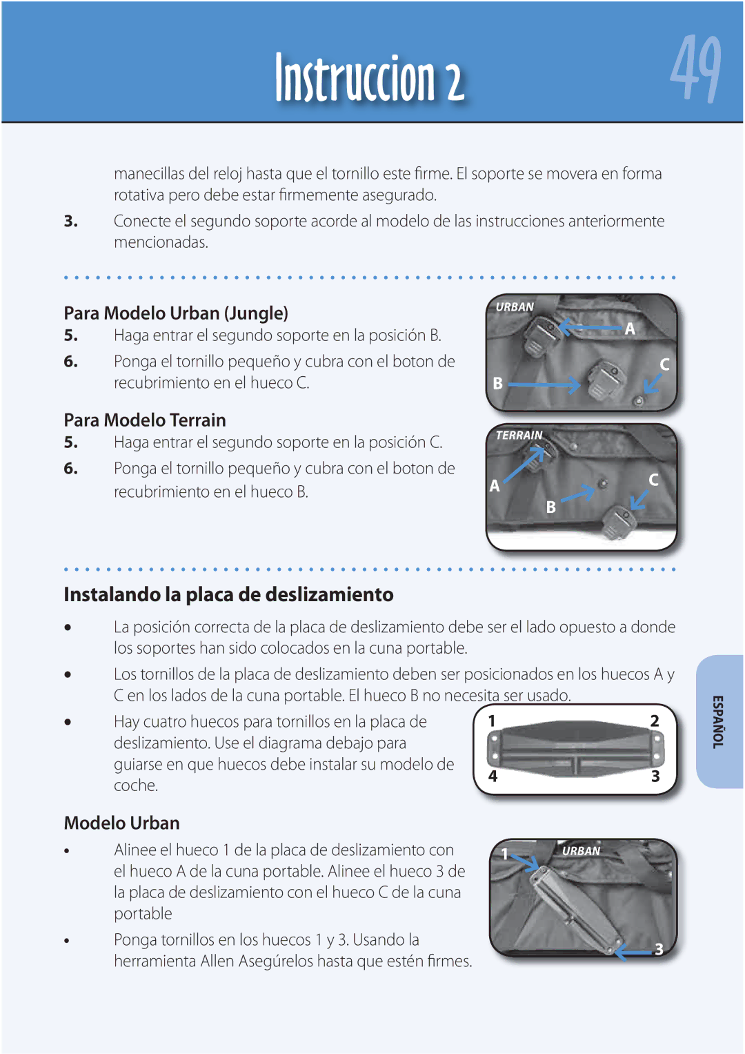 Mountain Buggy Carrycot Instalando la placa de deslizamiento, Modelo Urban, Deslizamiento. Use el diagrama debajo para 