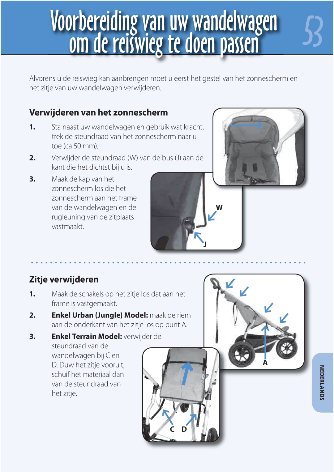 Mountain Buggy Carrycot manual Verwijderen van het zonnescherm, Zitje verwijderen 