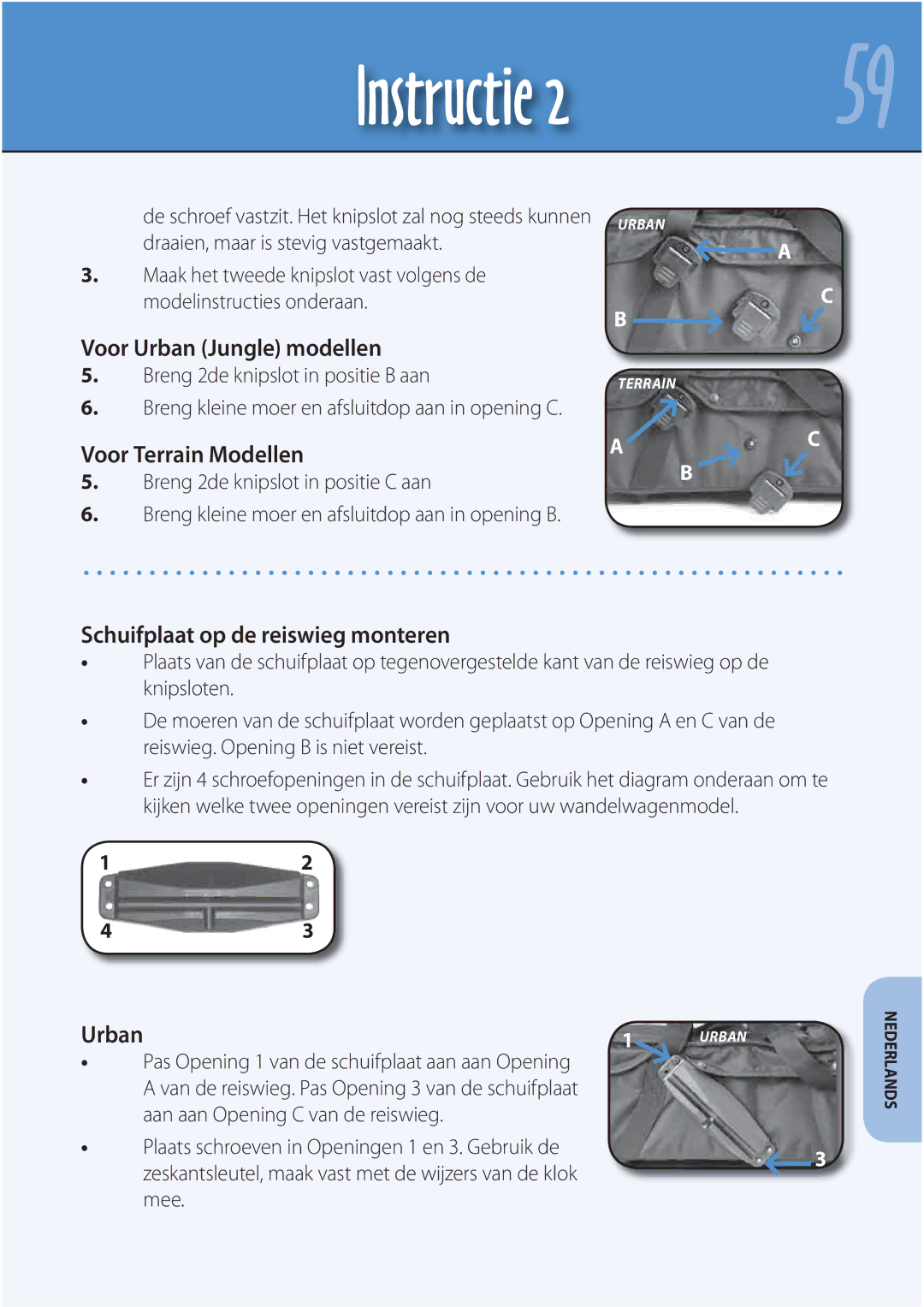 Mountain Buggy Carrycot manual Schuifplaat op de reiswieg monteren, Aan aan Opening C van de reiswieg, Mee 