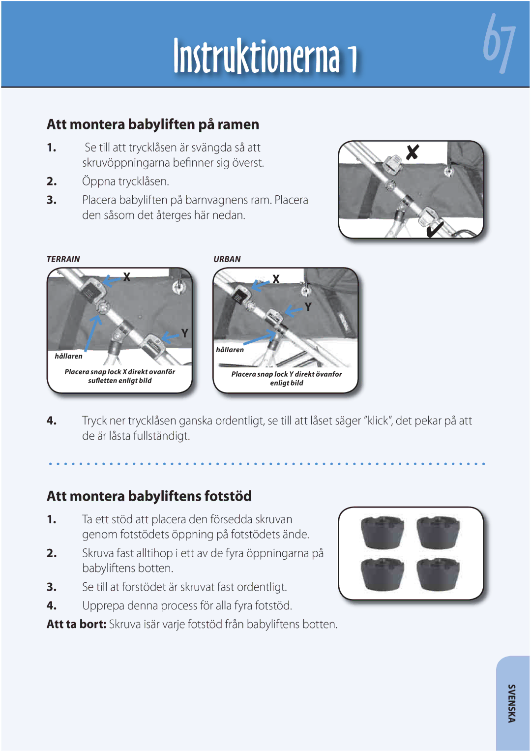 Mountain Buggy Carrycot manual Att montera babyliften på ramen, Att montera babyliftens fotstöd, Öppna trycklåsen 