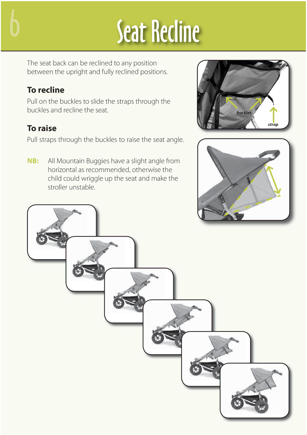 Mountain Buggy Stroller manual IÌÊ,iVˆ˜i, 5PSFDMJOF, 5PSBJTF, CvdlmftBoeSfdmjofUifTfbu, TuspmmfsVotubcmf 