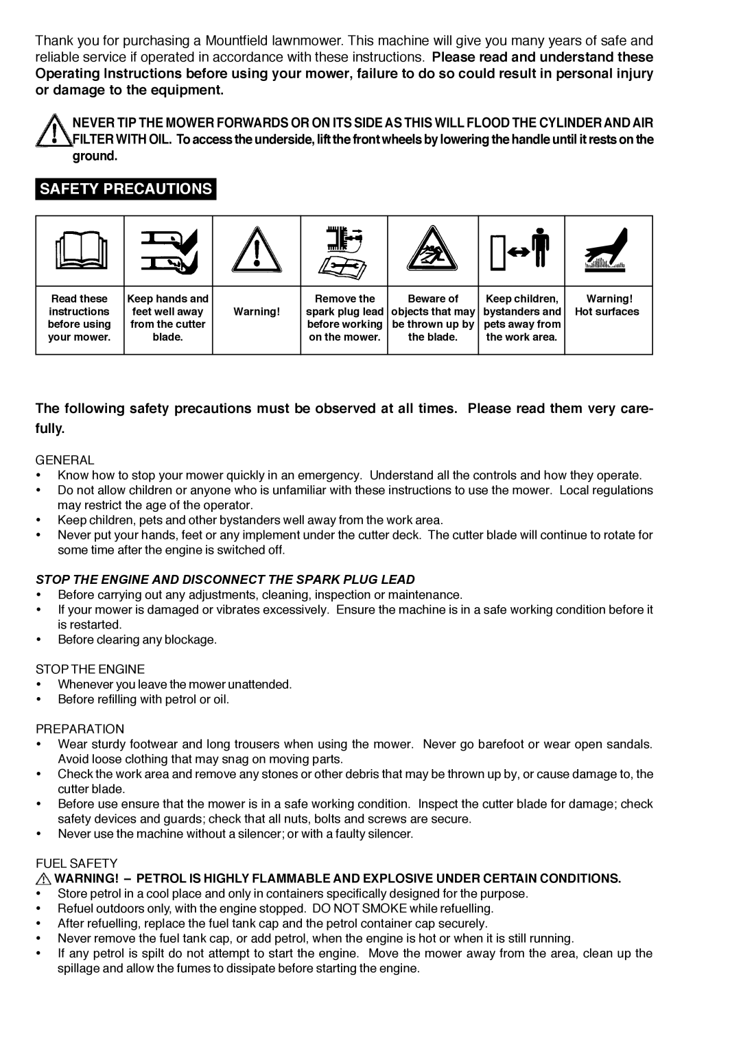 Mountfield 291502148/BQ operating instructions Safety Precautions 