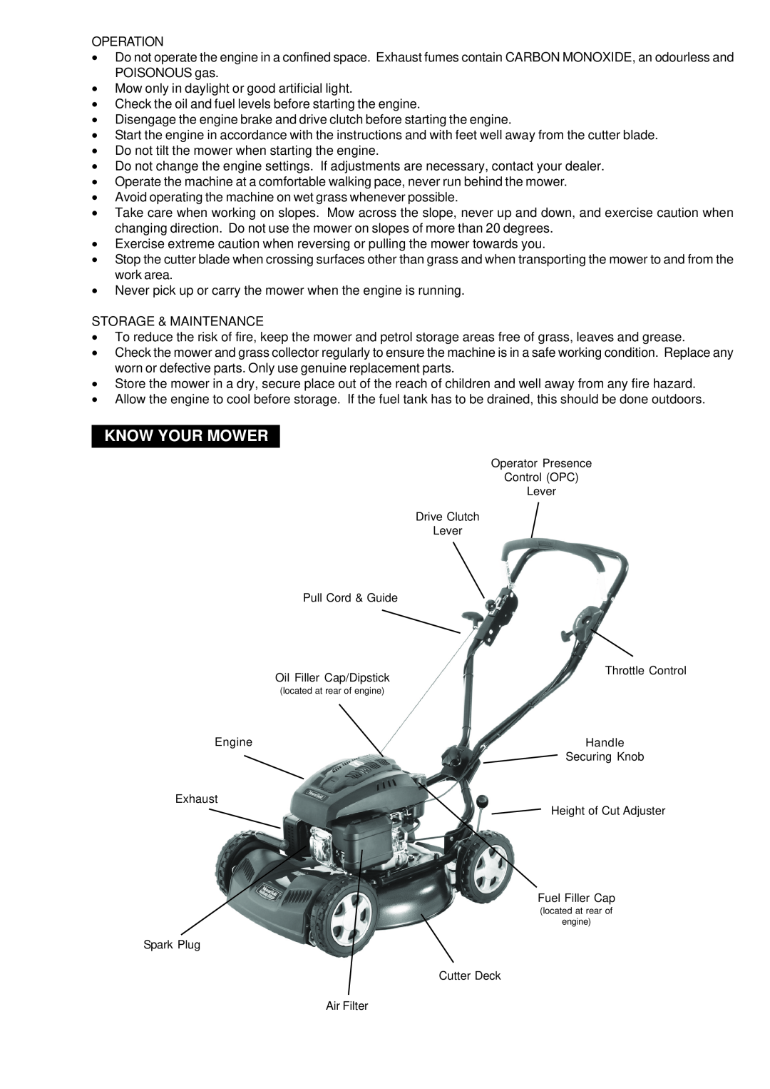 Mountfield 291502148/BQ operating instructions Know Your Mower 