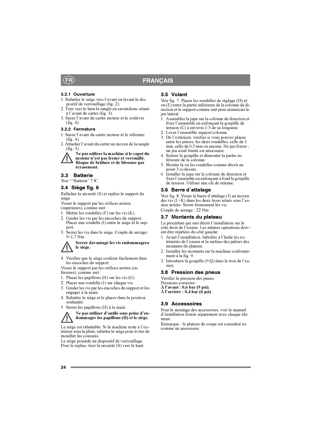 Mountfield 4135H, 4155 H 4WD, 4155H Batterie, Siège fig, Volant, Barre d´attelage, Montants du plateau, Pression des pneus 