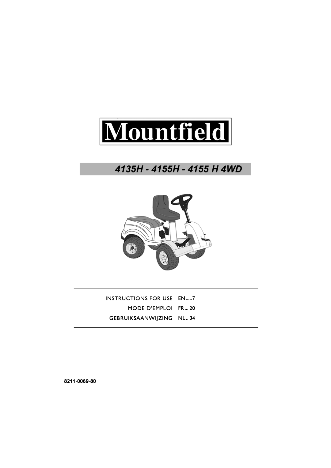 Mountfield manual 8211-0069-80, 4135H - 4155H - 4155 H 4WD, Instructions For Use 