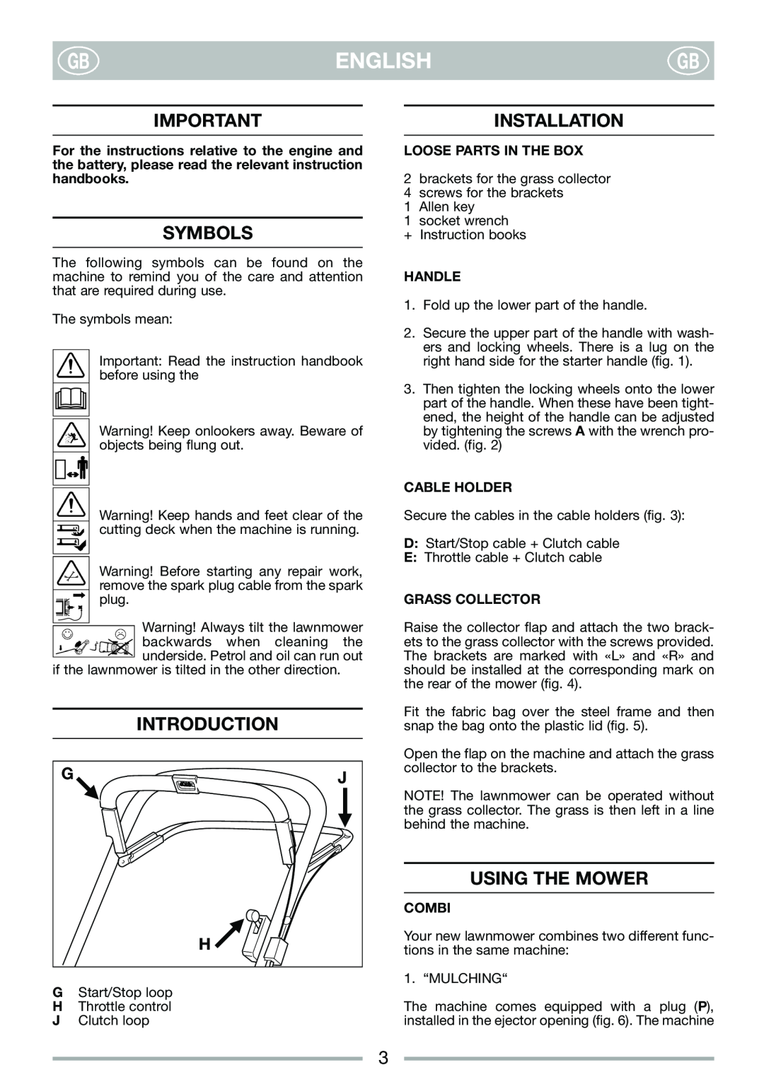 Mountfield 550 SP owner manual Symbols, Introduction, Installation, Using The Mower, English 