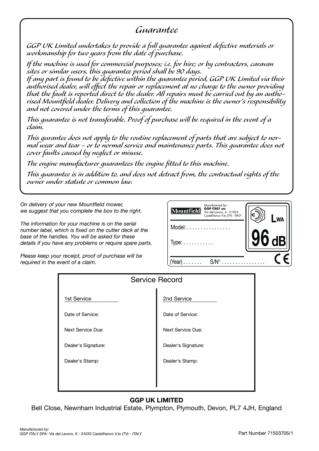 Mountfield HP470 operating instructions 96 dB 