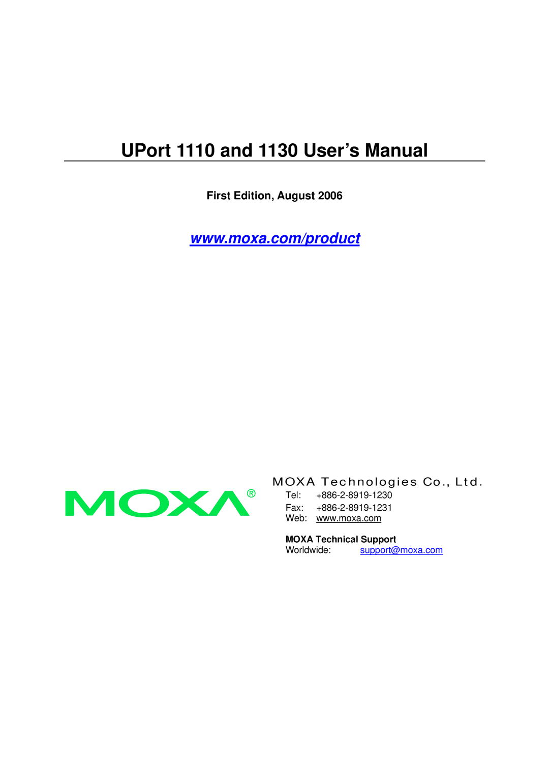 Moxa Technologies user manual UPort 1110 and 1130 User’s Manual 