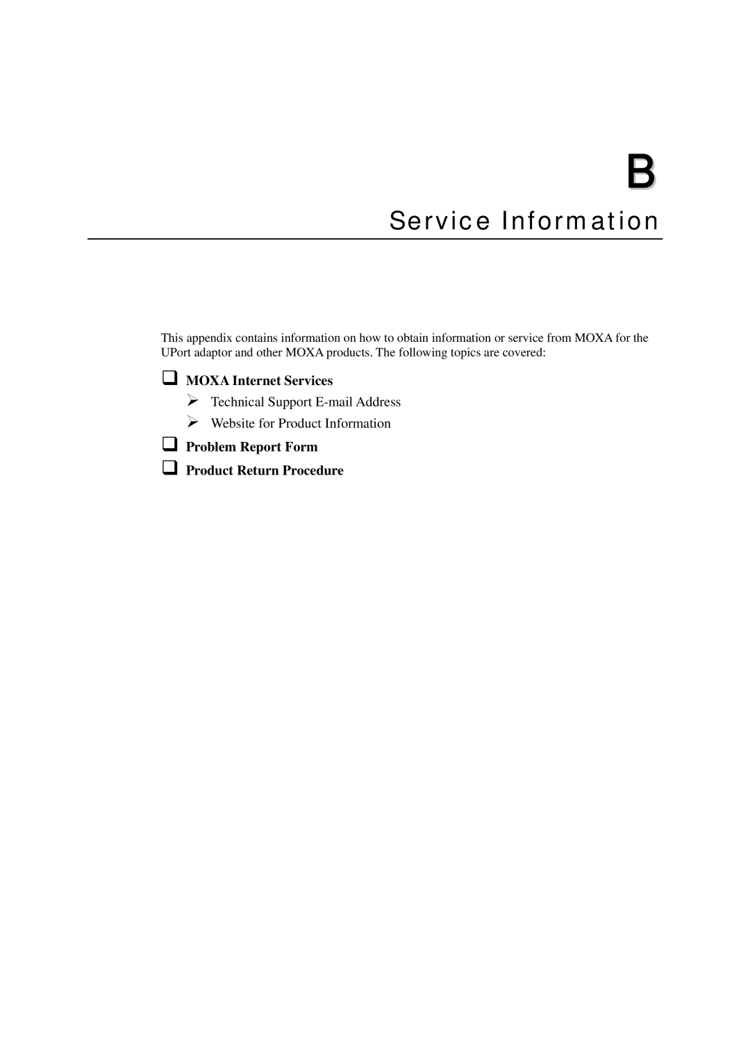 Moxa Technologies 1110 user manual Service Information 