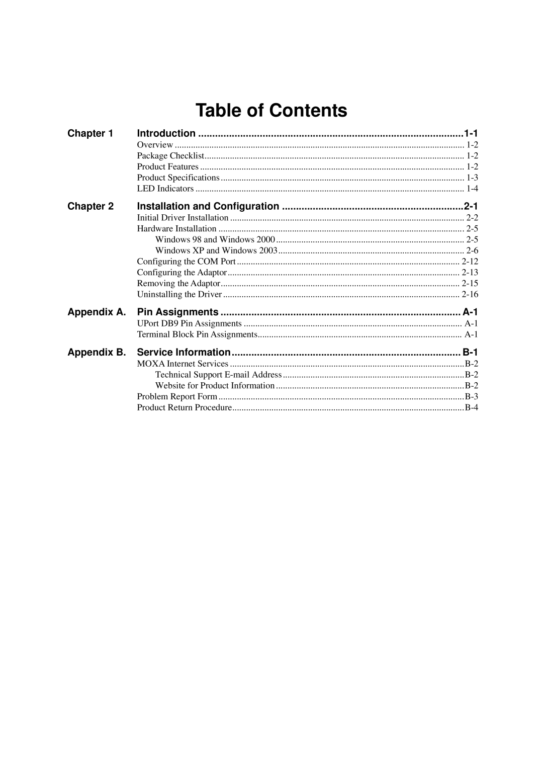 Moxa Technologies 1110 user manual Table of Contents 