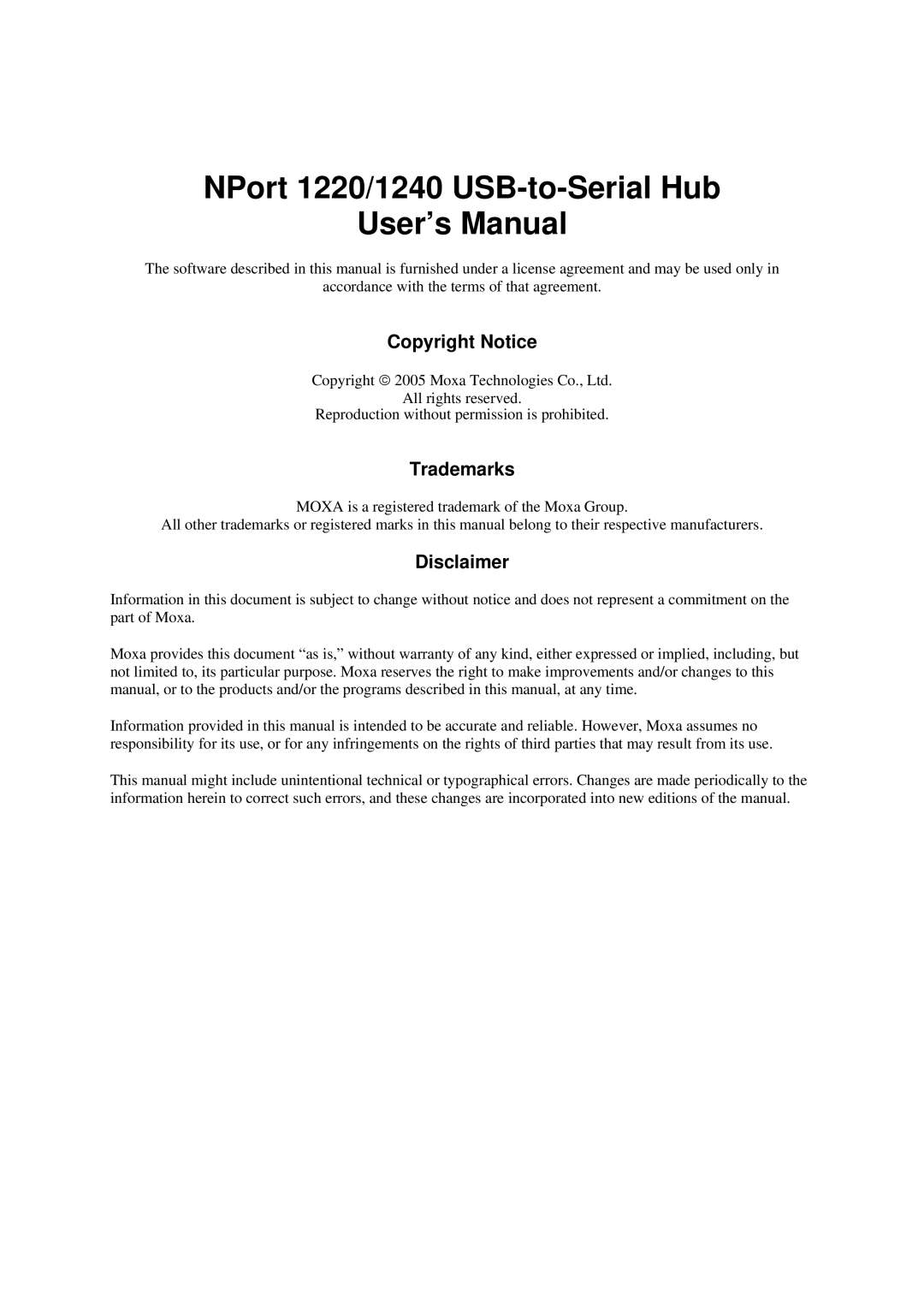 Moxa Technologies 1220, 1240 user manual Copyright Notice 