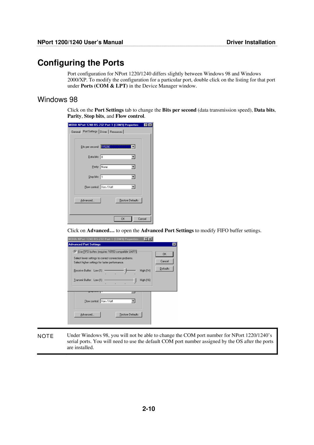 Moxa Technologies 1220, 1240 user manual Configuring the Ports, Windows 