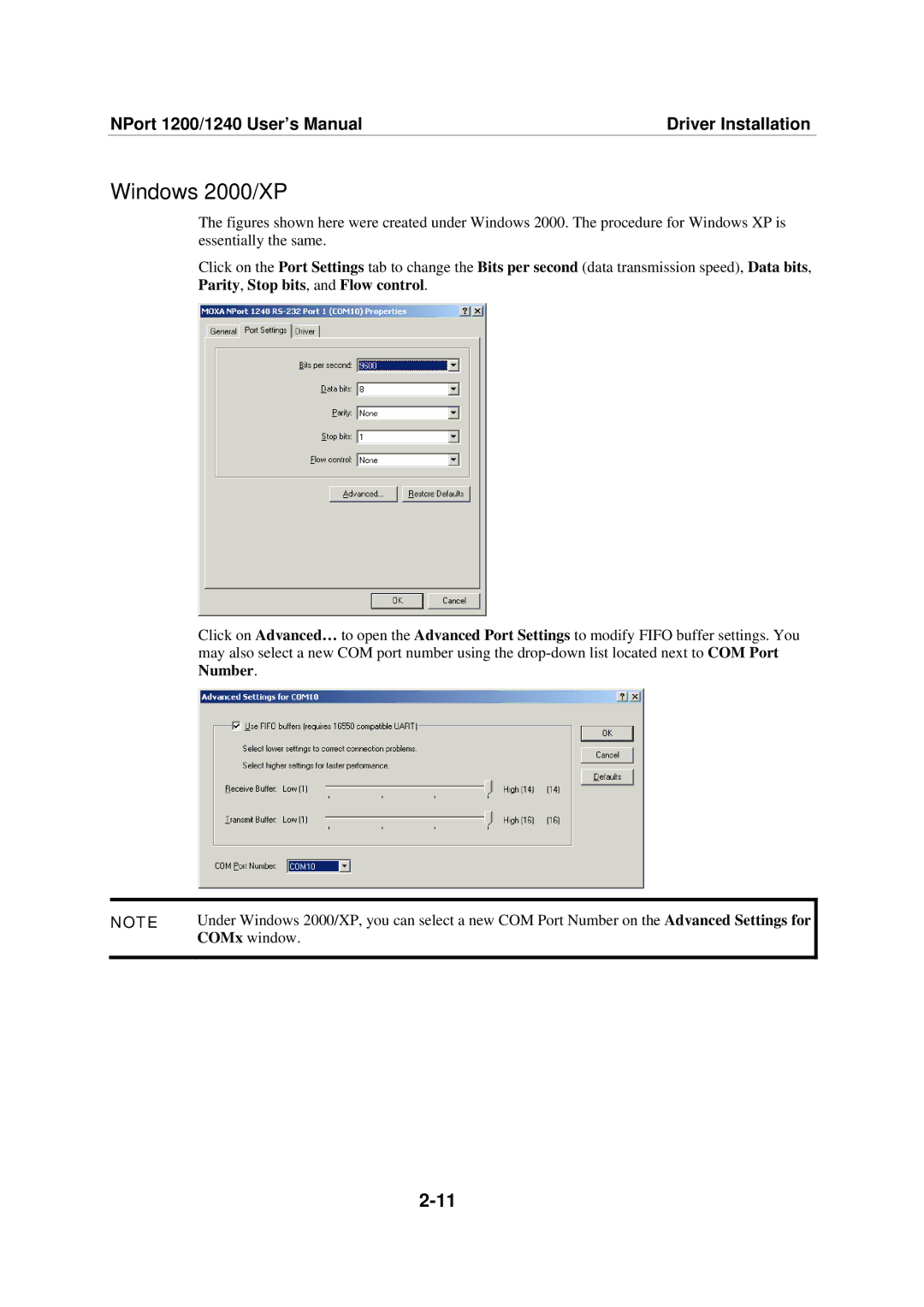 Moxa Technologies 1240, 1220 user manual Windows 2000/XP 