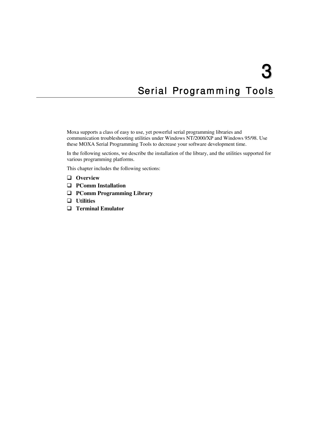 Moxa Technologies 1240, 1220 user manual Serial Programming Tools 