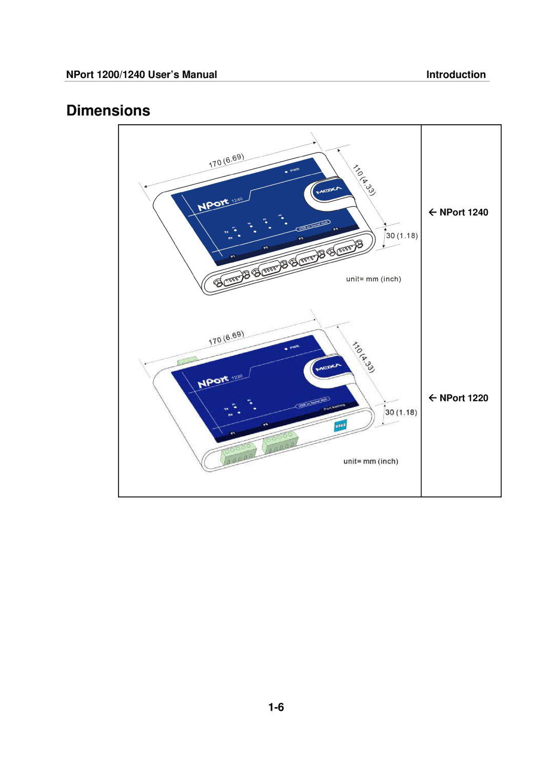 Moxa Technologies 1240, 1220 user manual Dimensions 