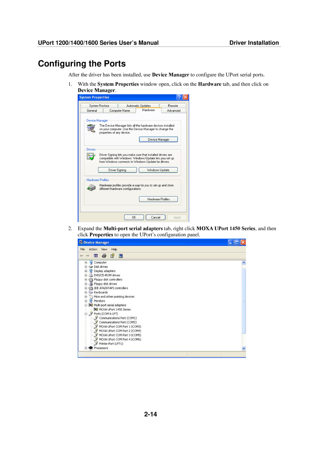 Moxa Technologies 1200, 1600, 1400 user manual Configuring the Ports 