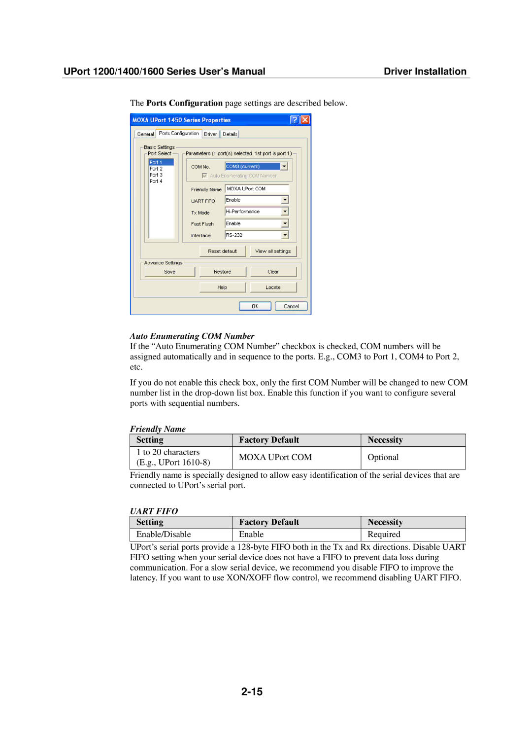 Moxa Technologies 1600, 1400, 1200 user manual Uart Fifo 