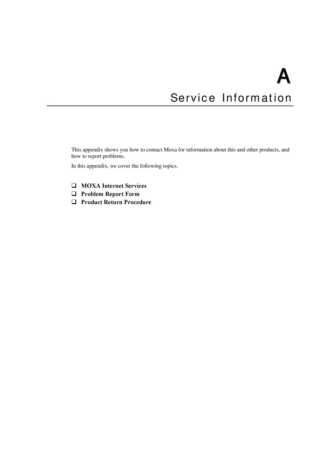 Moxa Technologies 1600, 1400, 1200 user manual Service Information 