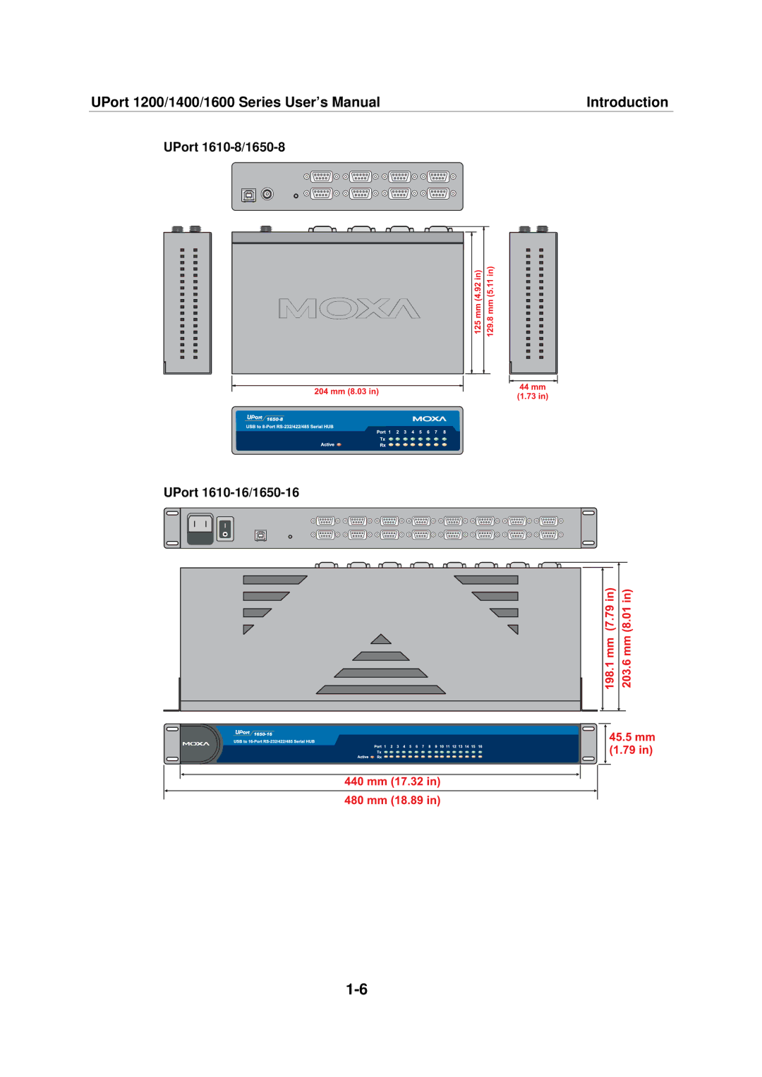 Moxa Technologies 1600, 1400, 1200 user manual UPort 1610-8/1650-8 UPort 1610-16/1650-16 