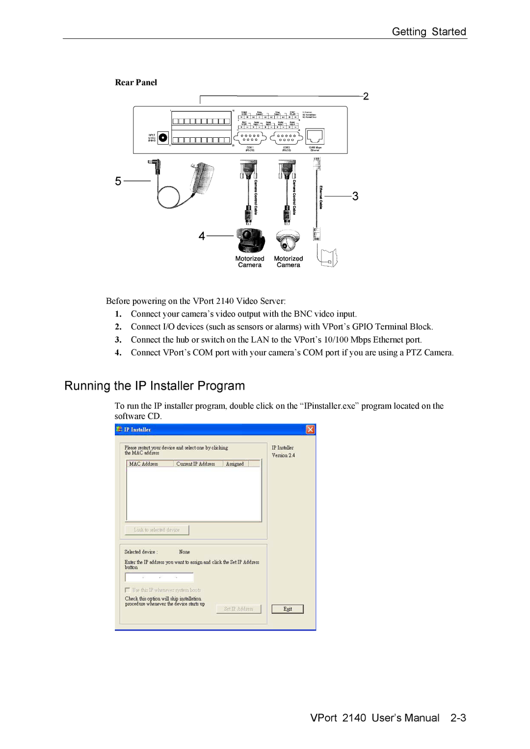 Moxa Technologies 2140 user manual Running the IP Installer Program, Rear Panel 