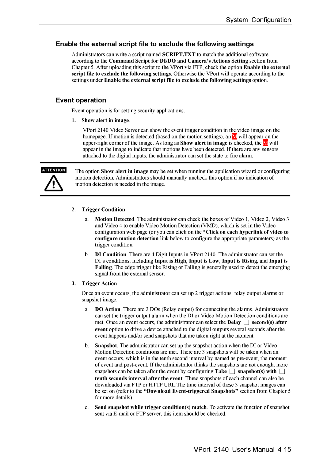 Moxa Technologies 2140 user manual Event operation, Show alert in image, Trigger Condition, Trigger Action 