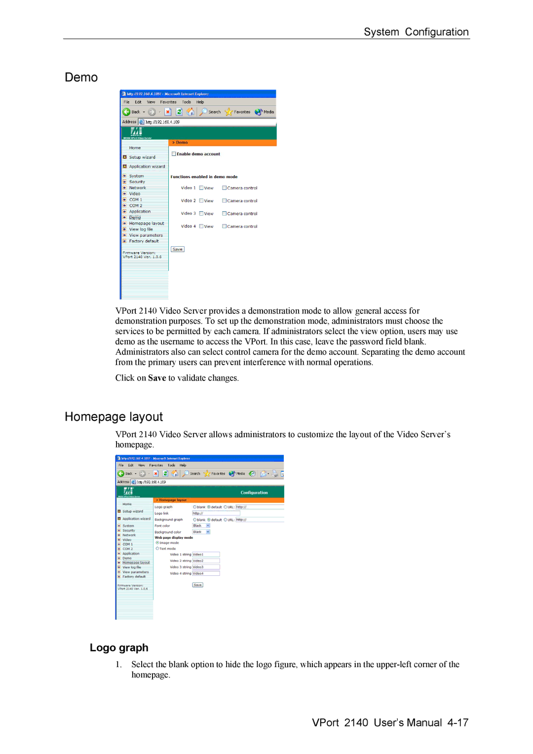 Moxa Technologies 2140 user manual Demo, Homepage layout, Logo graph 