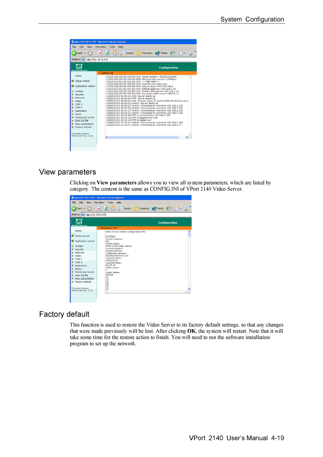 Moxa Technologies 2140 user manual View parameters, Factory default 