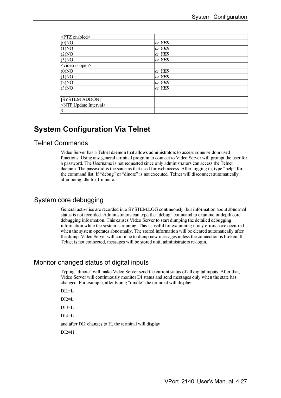 Moxa Technologies 2140 user manual System Configuration Via Telnet, Telnet Commands, System core debugging 