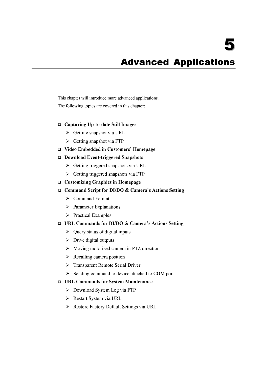 Moxa Technologies 2140 user manual Advanced Applications, URL Commands for DI/DO & Camera’s Actions Setting 