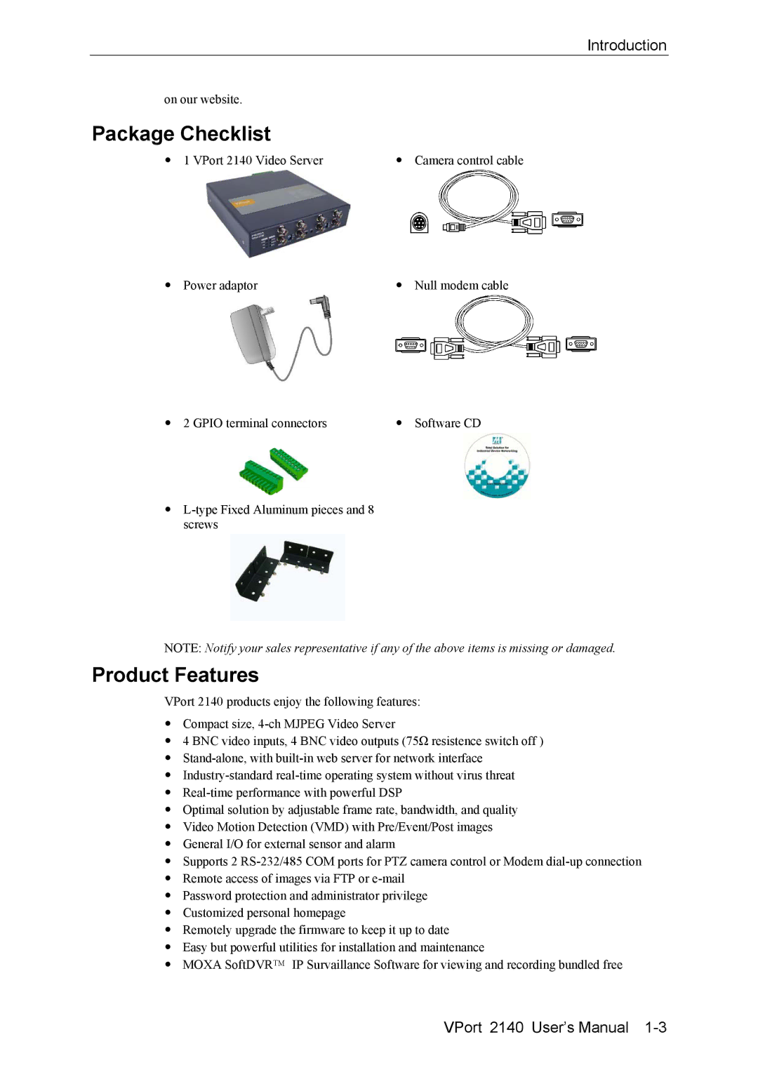 Moxa Technologies 2140 user manual Package Checklist, Product Features 